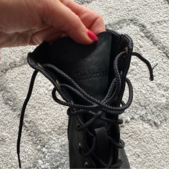 Timberland Tillston Mid Lace Up Boot black nubuck leather heels lug lace up 7.5 - Picture 4 of 14